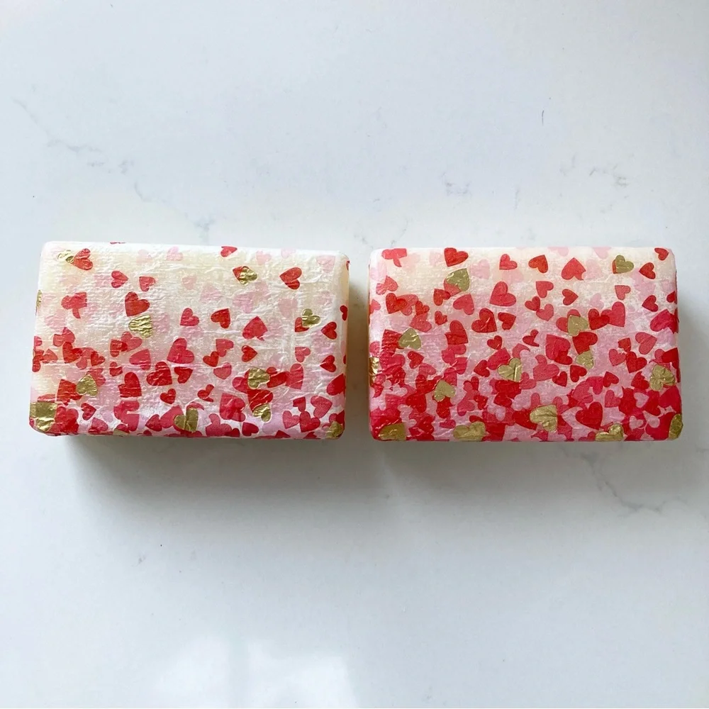 Castile Soap Peppermint & Almond Scented Bar Soap/Hearts, gray ceramic soap dish